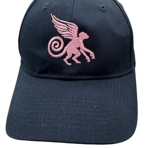 Navy Blue Baseball Cap Pink Winged flying Monkey Logo Adjustable Strap hat